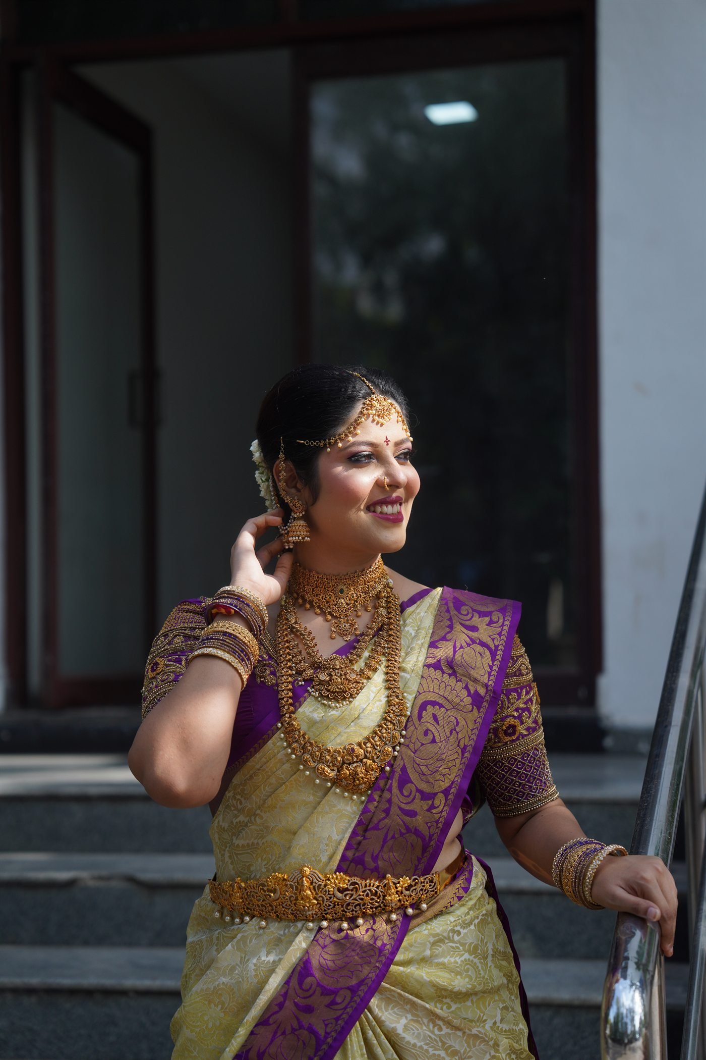 Purple and gold bridal makeup portrait